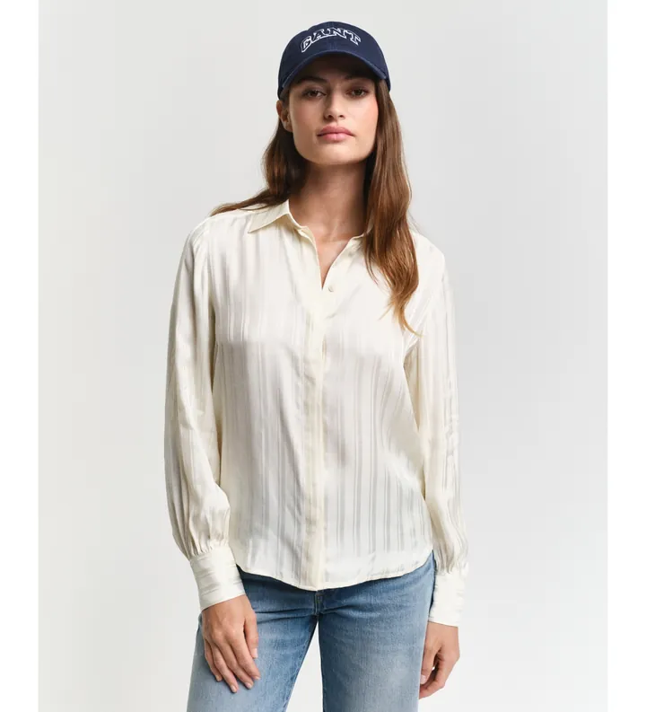 Gant para mujer. 4300425 Camisa de satén a rayas Regular Fit blanco crudo (34), Casual, Viscosa, Manga larga