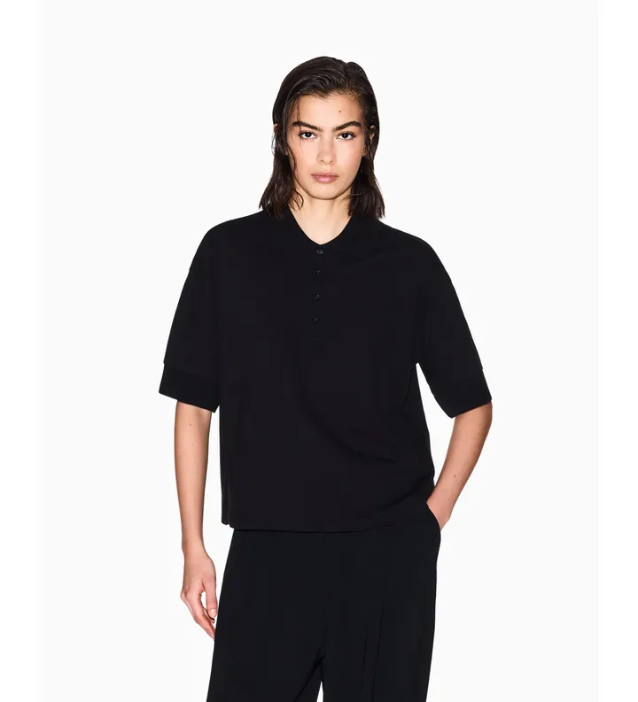 A|X Armani Exchange para mujer. XW000887AF10819UC001 Polo elástico de piqué de algodón Essential Logo Signature negro (L), Casual, Manga cor