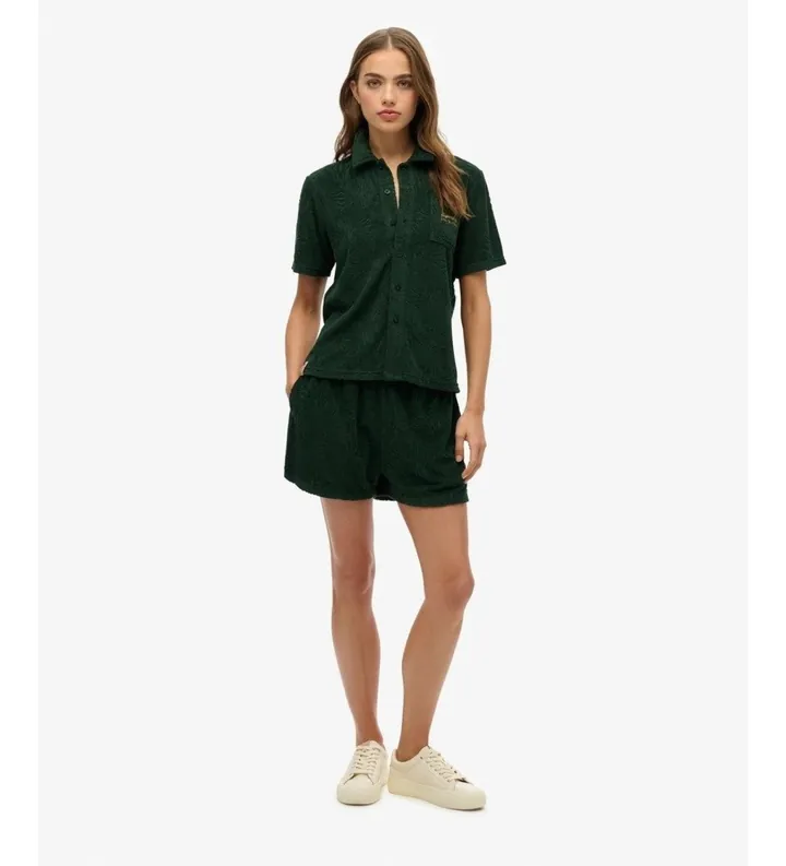 Superdry para mujer. W7110459A Short de tejido rizado Country Club verde (36), Casual, Algodón