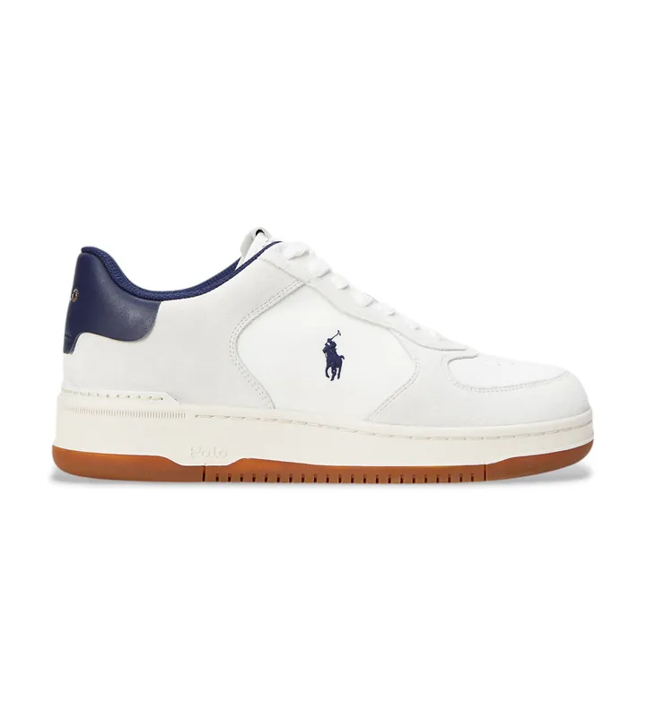 Polo Ralph Lauren para hombre. 809971482001 Zapatillas de Piel Masters Court con ante blanco (44), Plano, Cordones, Casual