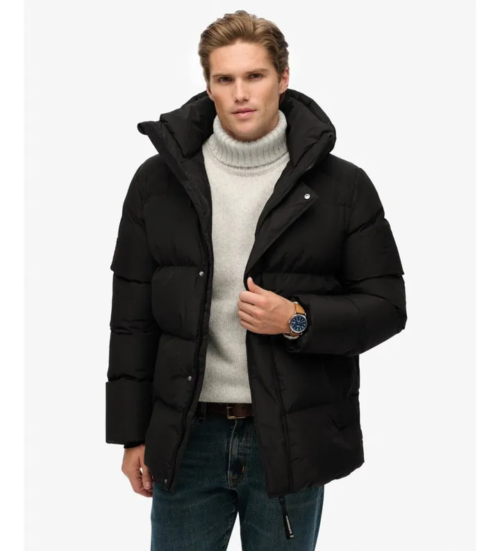 Superdry para hombre. M5012285A Abrigo Five negro (M), Casual, Poliéster Reciclado, Sostenible