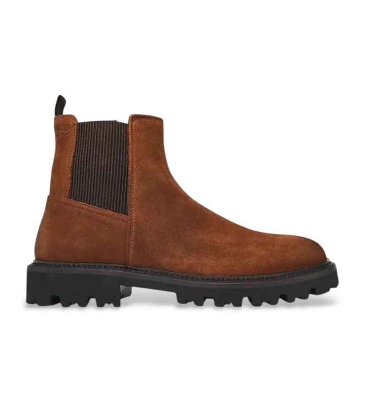BOSS para hombre. 50552572 Botines de piel Chelsea Julyo marrón (40), Plano, Ninguno, Clásico