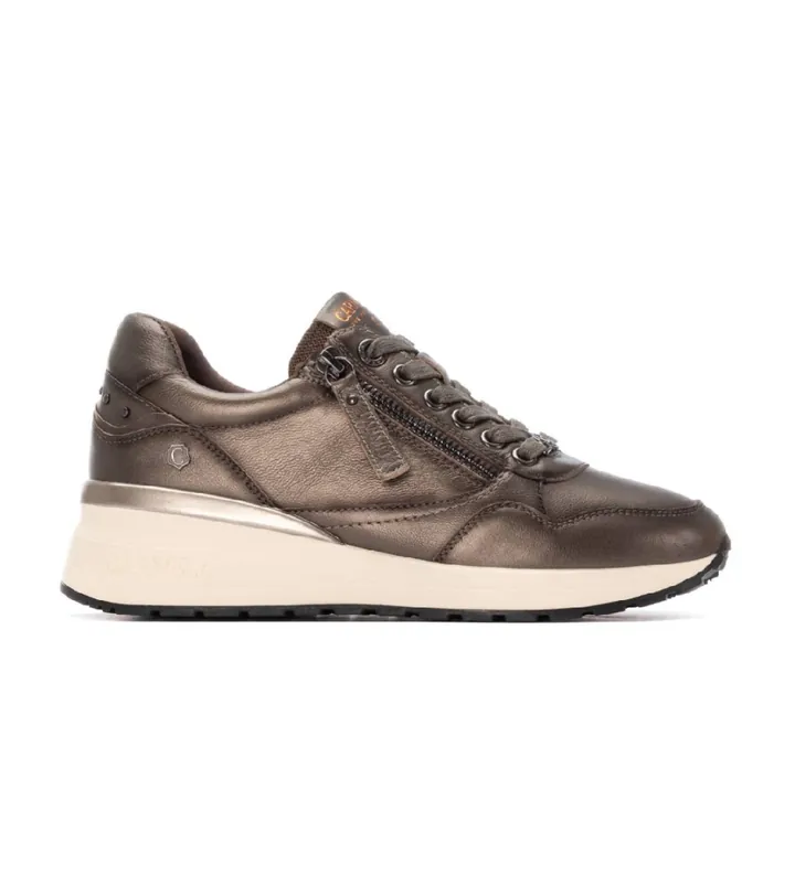 Carmela para mujer. 16244205-BRONCE Zapatillas de Piel 162442 bronce (36), Plano, 1 a 3cm, Cremallera, Casual