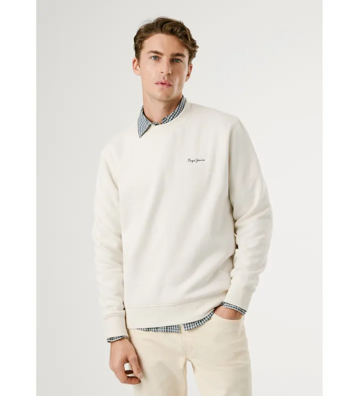 Pepe Jeans para hombre. PM5800013 Sudadera Macbeth Small Logo Plain blanco roto (L), Casual, Algodón