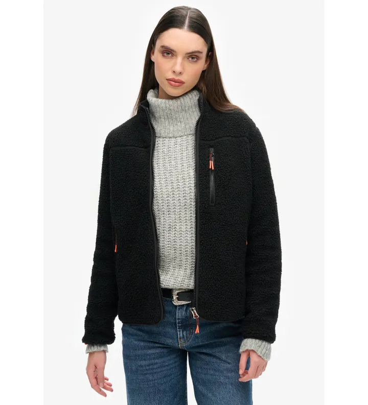 Superdry para mujer. W2012340A Forro polar Outdoor Full Zip Fleece negro (10 UK = S), Casual, Poliéster