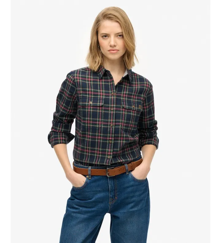 Superdry para mujer. W4010513A Camisa Lumberjack marino (L), Casual, Algodón, Manga larga