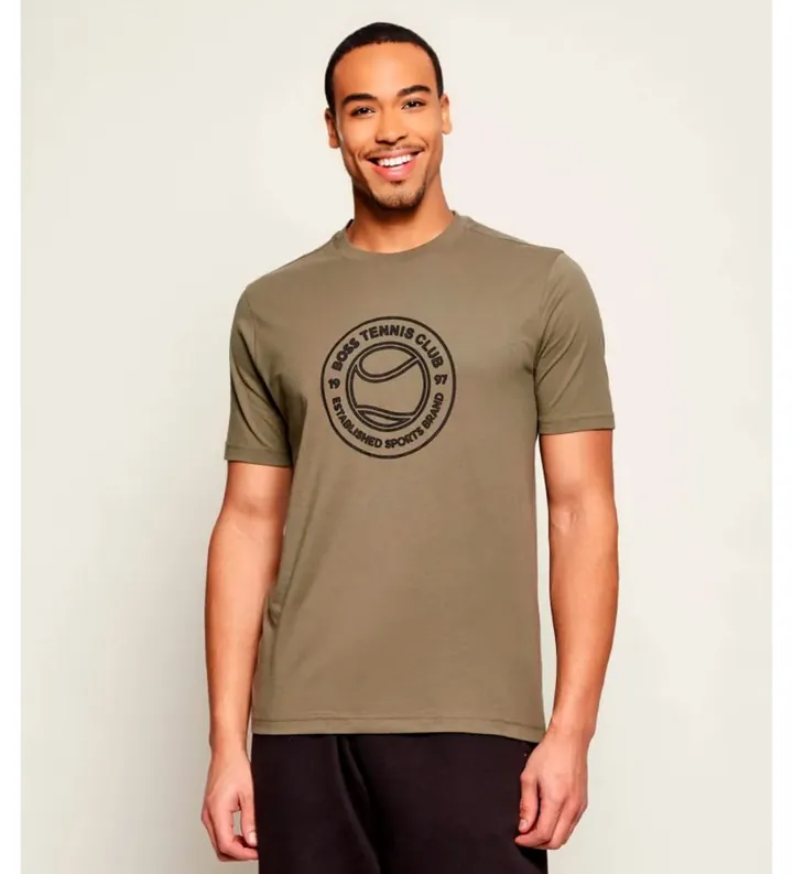 BOSS para hombre. 50553648 Camiseta con ilustración de tenis verde (L), Casual, Algodón, Manga corta