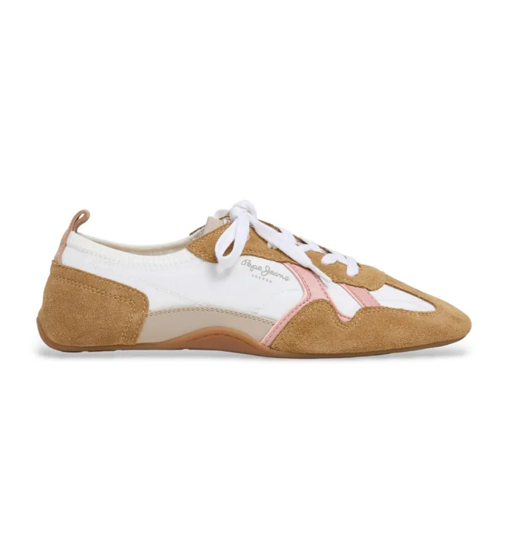 Pepe Jeans para mujer. PLS600058 Zapatillas Noa Sporty blanco roto, marrón (36), Plano, Cordones, Casual, Multicolor