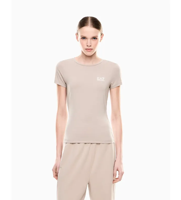EA7 para mujer. 7W001149_AF12945 Camiseta de tejido técnico Natural Ventus7 neige (3XL), Beige, Deportivo, Manga corta, Poliéster Reciclado