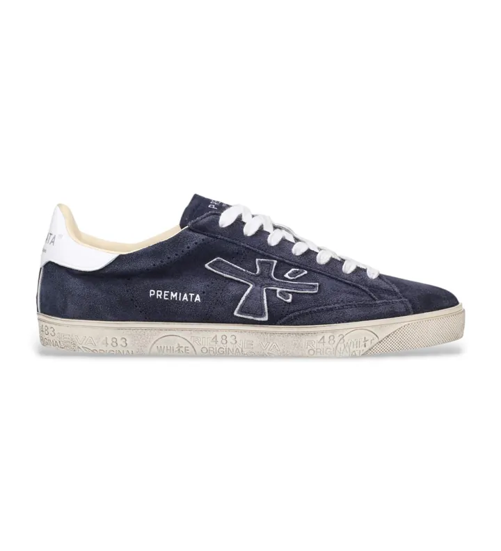 Premiata para hombre. STEVEN Zapatillas Steven de piel azul (40), Plano, Cordones, Casual