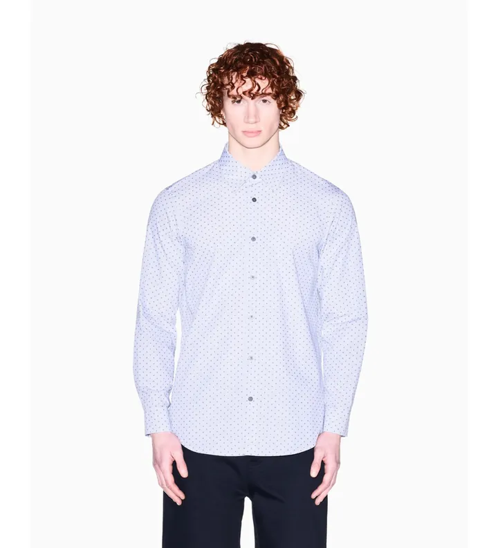 A|X Armani Exchange para hombre. XM002811AF24739F0204 Camisa teñida con hilo jacquard regular blanco (L), Casual, Algodón, Clásico, Manga la