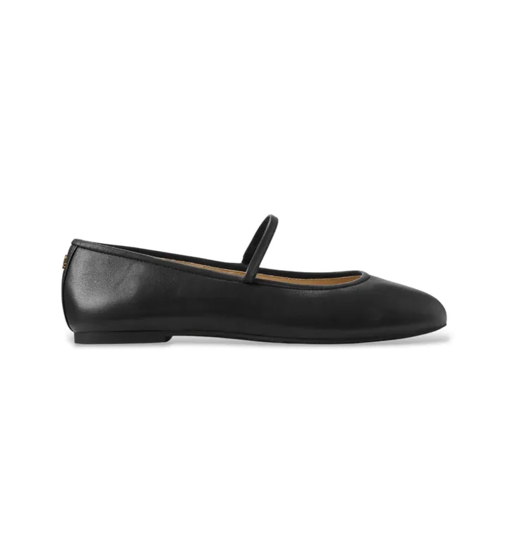 Lauren Ralph Lauren para mujer. 802977874001 Merceditas Jayna de piel de napa negro (38), Plano, Ninguno, Casual, Clásico
