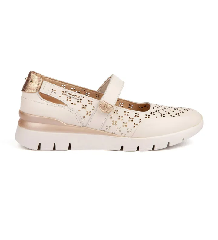 Pikolinos para mujer. W4R-6774C1 Manoletinas de piel Cantabria blanco roto (36), Beige, 1 a 3cm, Velcro, Casual