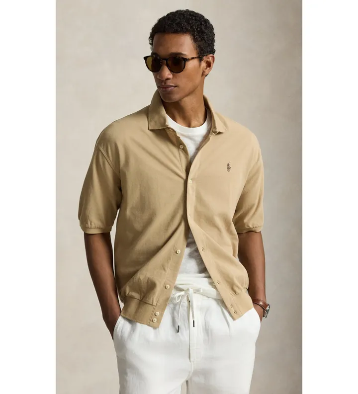 Polo Ralph Lauren para hombre. 710B18514002 Camisa Sport beige (L), Casual, Algodón, Manga corta