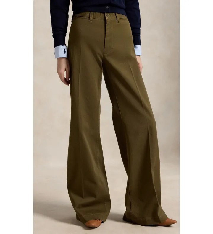 Polo Ralph Lauren para mujer. 211B25105005 Pantalón Beaton de algodón y elástico verde (38), Casual