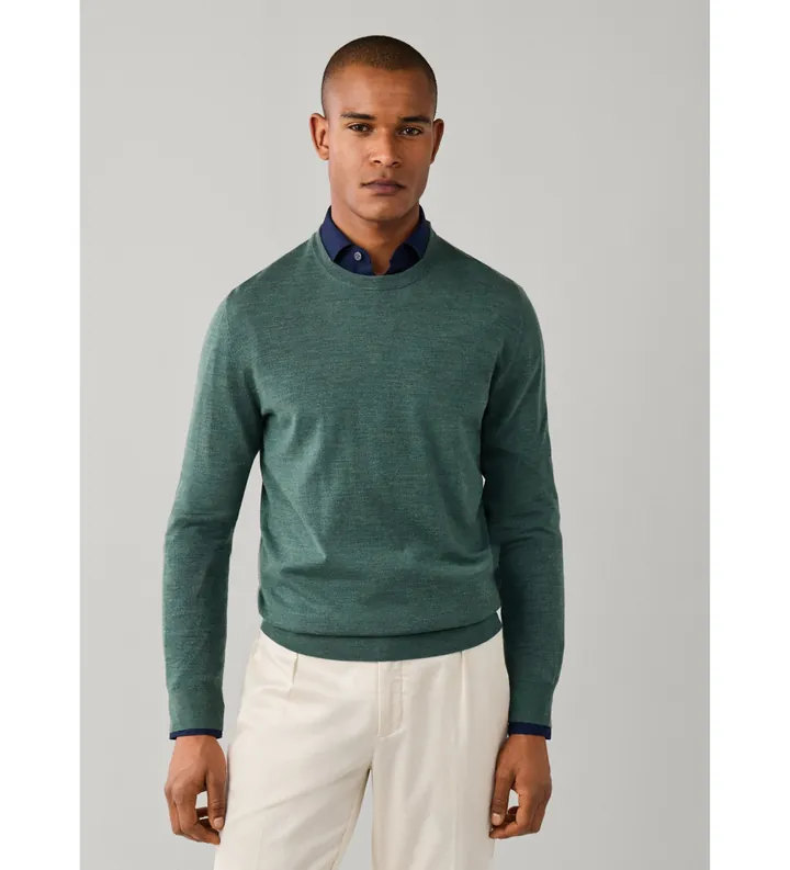 Hackett London para hombre. HM7000204 Jersey Ess Merino Crew verde oliva (L), Casual, Lana, Clásico