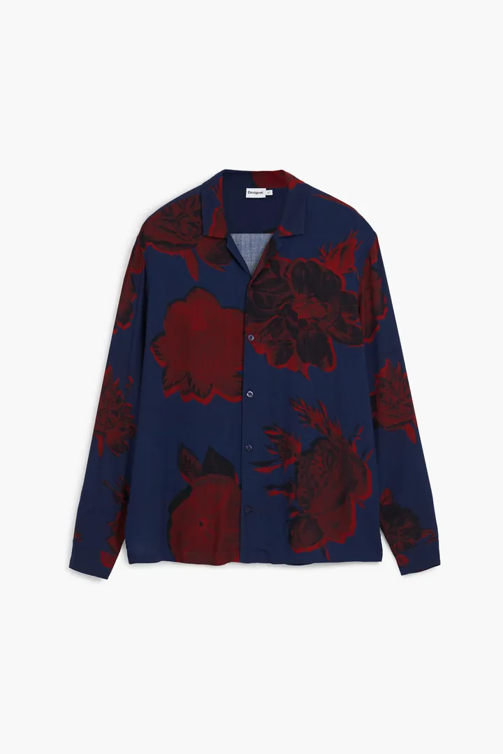Desigual, Camisa flores oscuras, Viscosa, Azul, L
