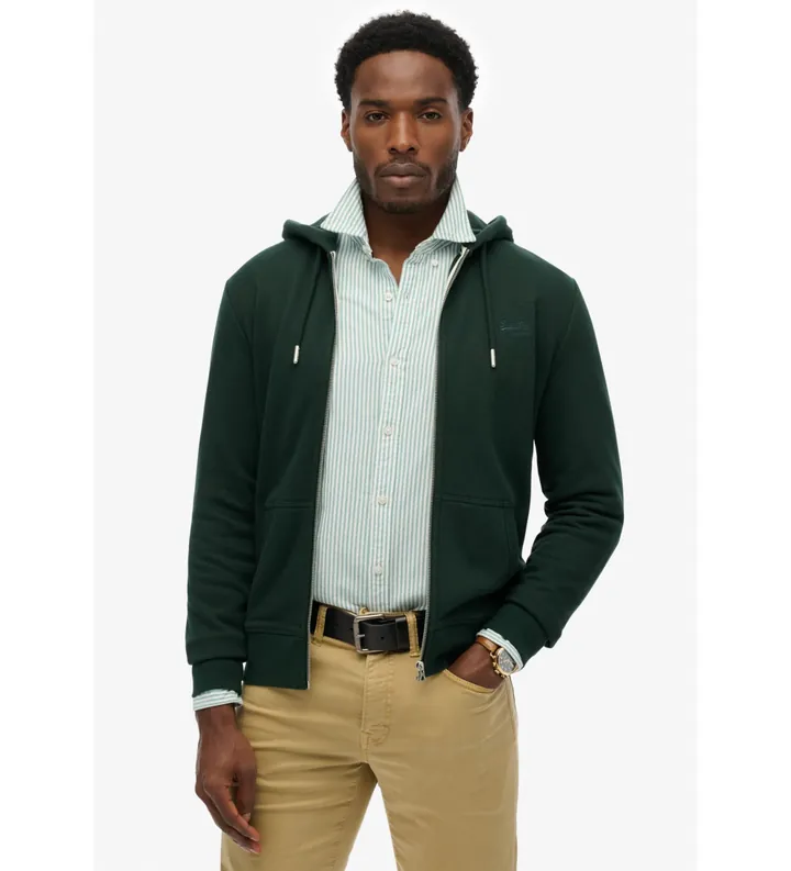 Superdry para hombre. M2014128A Sudadera con capucha y cremallera Essential Logo verde (L), Casual, Algodón