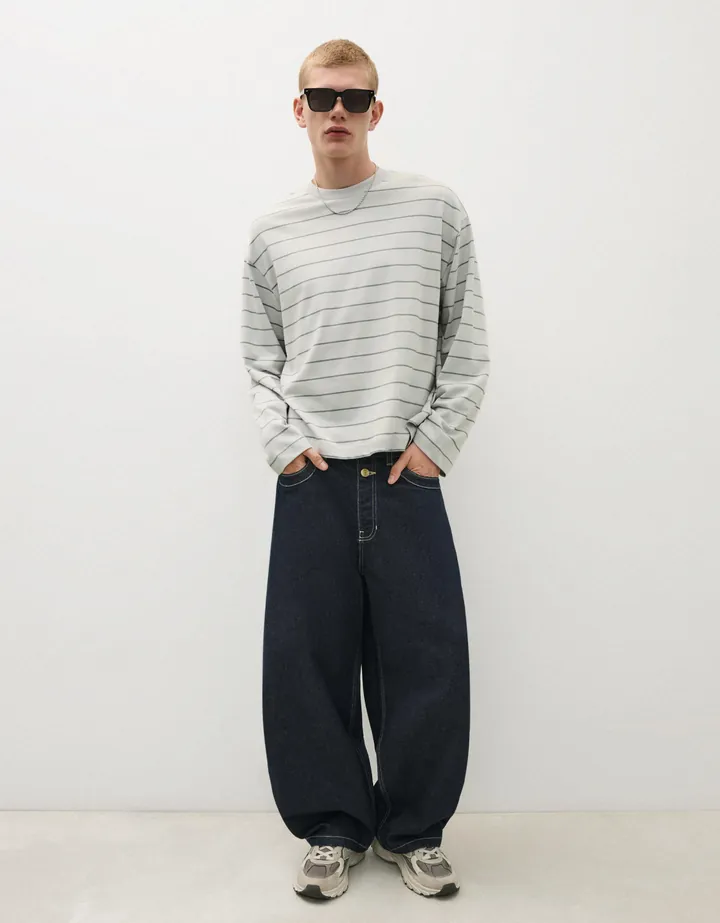Bershka Jeans Barrel Fit Hombre 32 Marino