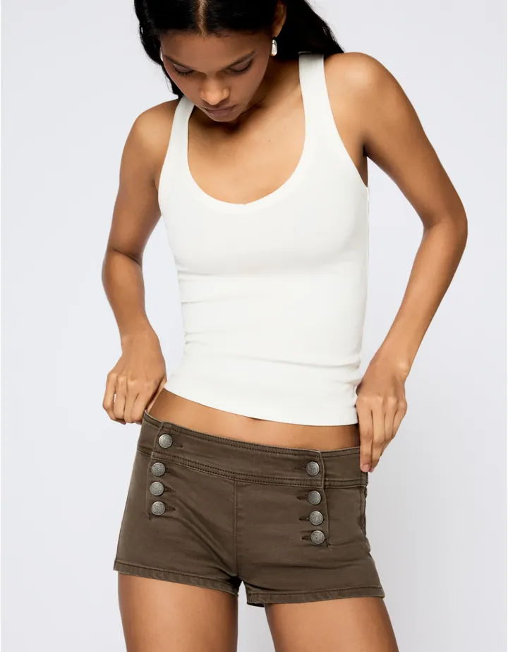 Bershka Shorts Mini Botones Mujer 32 Visón