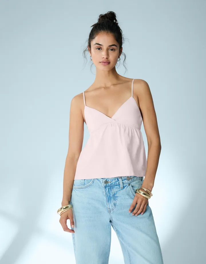 Bershka Top Tirantes Peplum Mujer L Rosa
