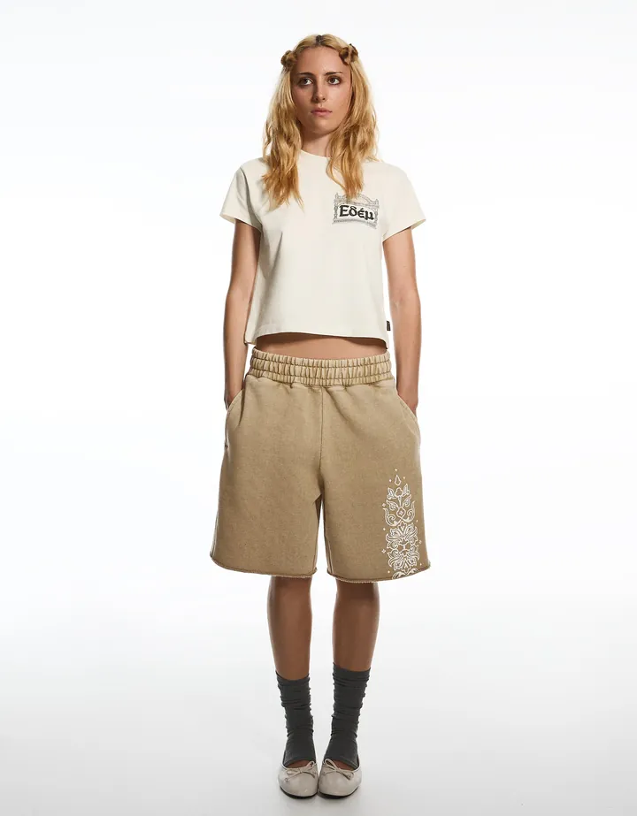 Bershka Camiseta Regular Fit Aries X Bershka Mujer L Blanco Roto