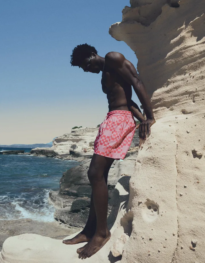 Bershka Bañador Boxy Print Hombre L Rosa