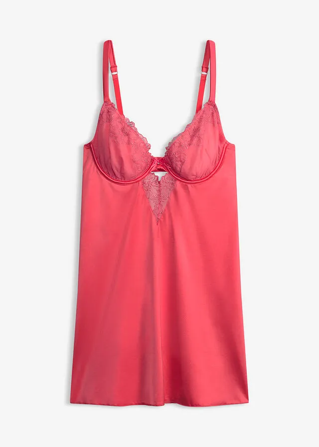 Babydoll de tejido brillante con bordado floral brillante