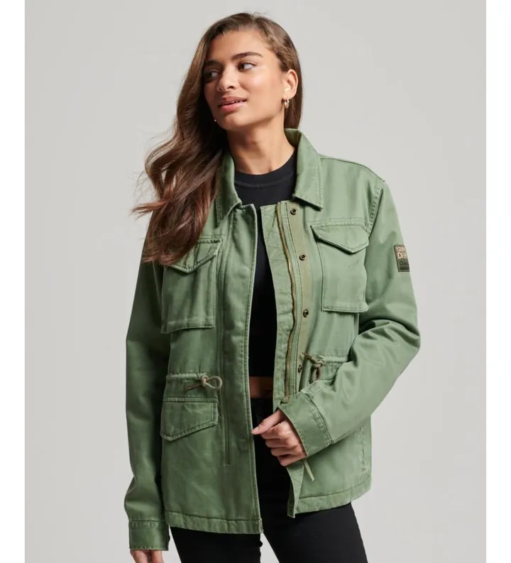 Superdry para mujer. W5011544A Cazadora militar M65 verde (L), Casual, Algodón