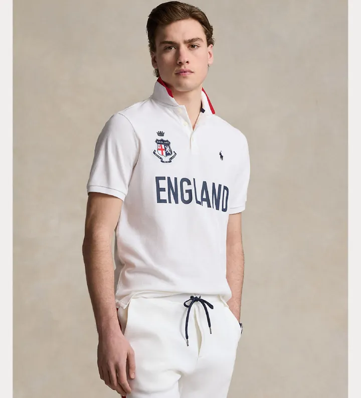 Polo Ralph Lauren para hombre. 710944668001 Polo Classic Fit Inglaterra blanco (S), Casual, Algodón, Manga corta