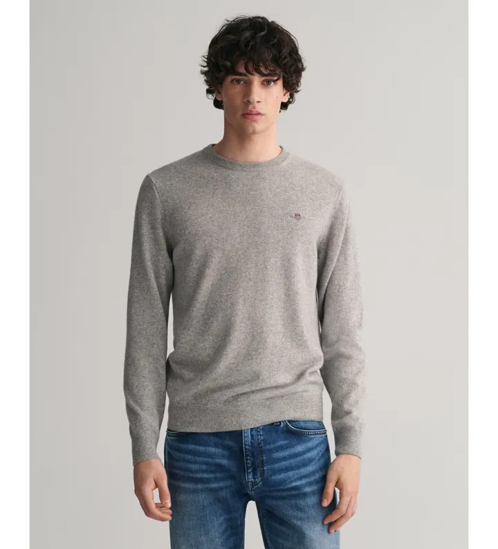 Gant para hombre. 87211 Jersey de cuello redondo en lana de oveja muy fina gris (3XL), Casual