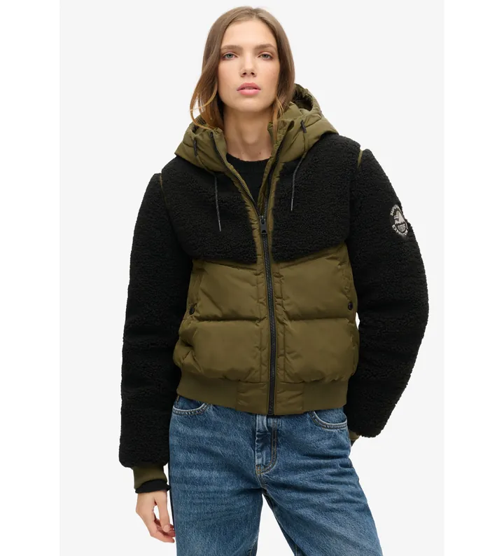 Superdry para mujer. W5011758A Cazadora bómber híbrida Everest verde (L), Casual, Poliéster, Sostenible