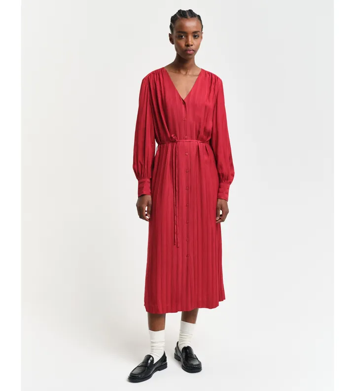 Gant para mujer. 4503360 Vestido camisero de satén a rayas rojo (34), Casual, Viscosa, Manga larga