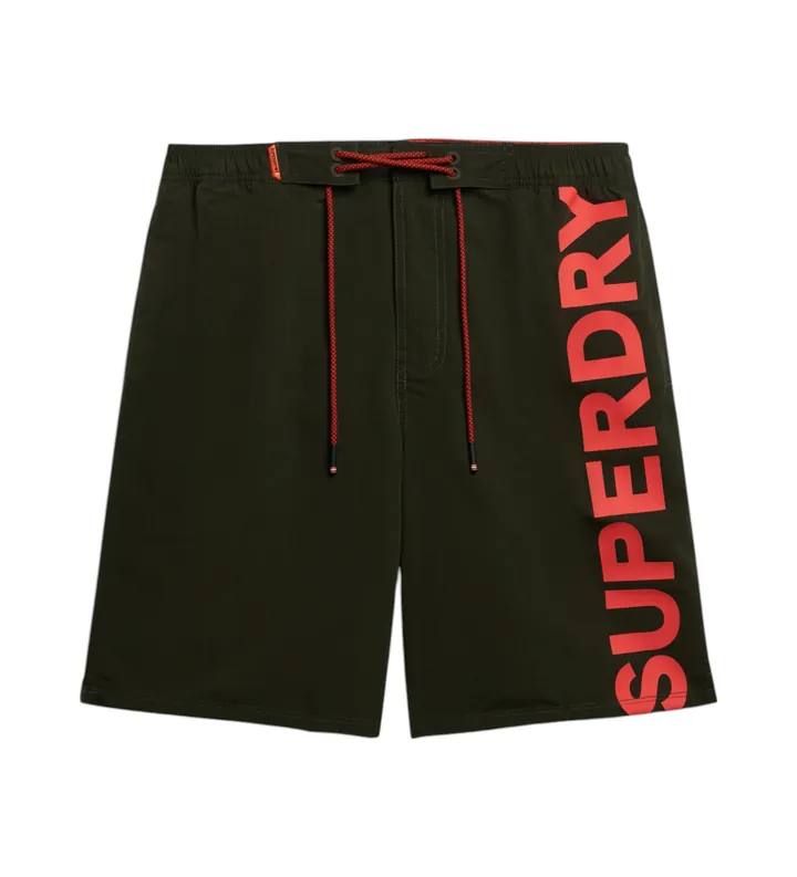 Superdry para hombre. M3010238A Bañador clásico verde (L), Beachwear, Poliéster Reciclado, Sostenible