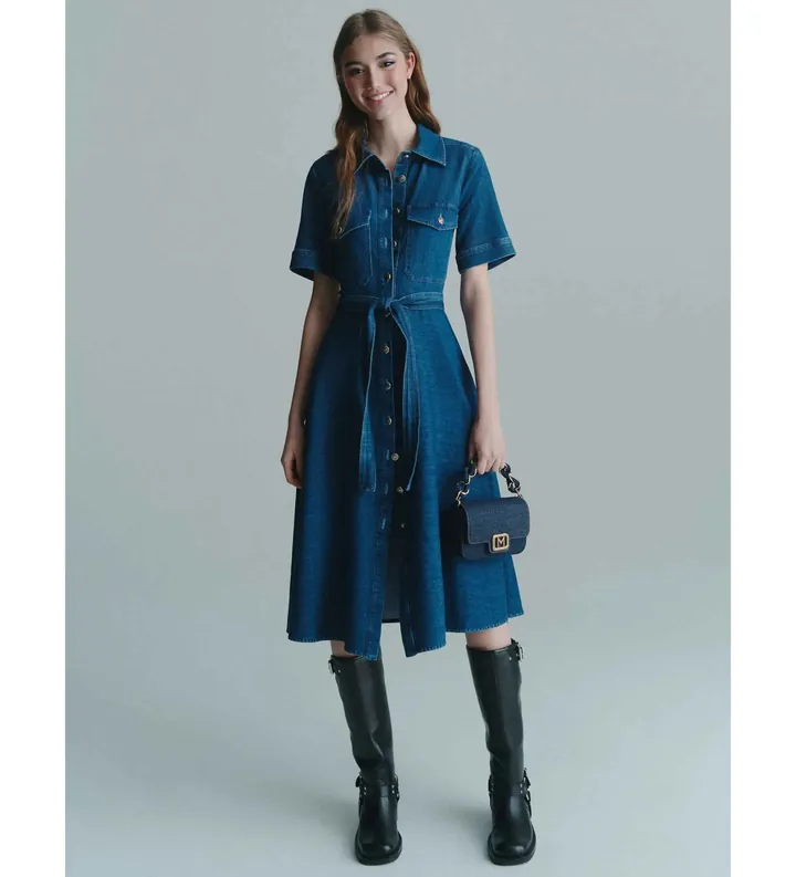 Marella para mujer. 2523226024200 Vestido camisero Fagotto denim (38), Azul, Casual, Algodón, Manga corta