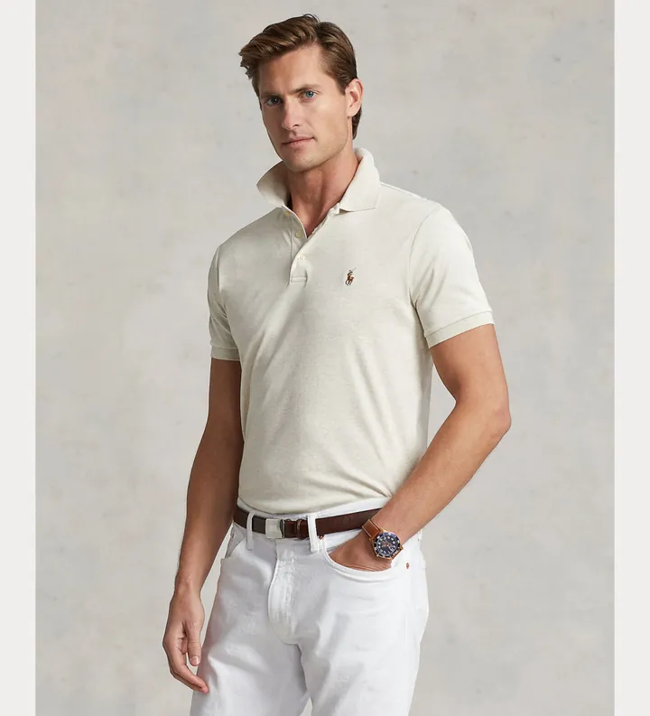 Polo Ralph Lauren para hombre. 710713130002 Polo Custom Slim Fit de algodón suave blanco (L), Casual, Manga corta
