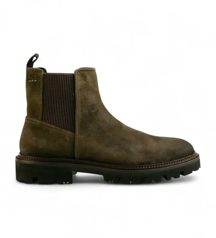 BOSS para hombre. 50552572 Botines de piel Chelsea Julyo verde (45), Plano, Ninguno
