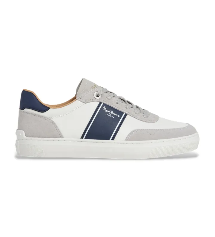 Pepe Jeans para hombre. PMS000007 Zapatillas de Piel Camsem Serie blanco (41), Plano, Cordones, Casual