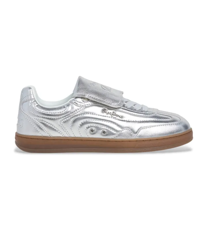 Pepe Jeans para mujer. PLS000010 Zapatillas de Piel Ball Metal plateado (37), Plata, Plano, Cordones, Casual