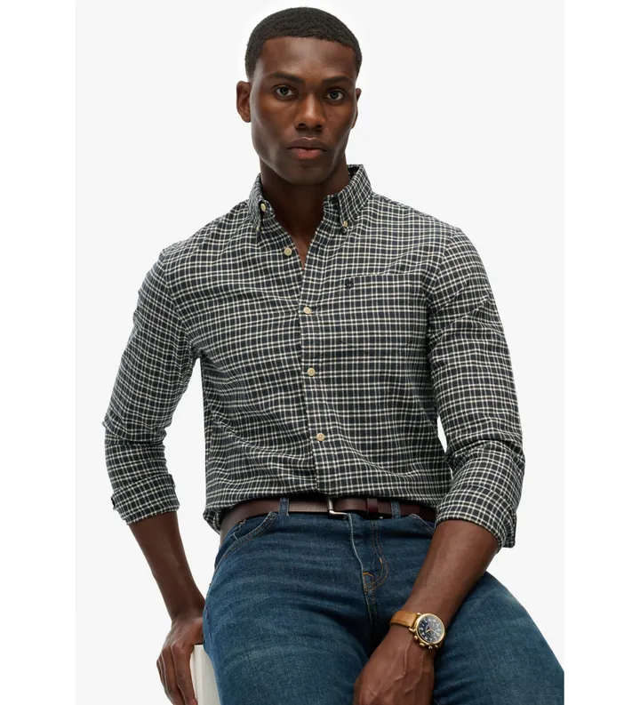 Superdry para hombre. M4011042A Camisa Premium Check Oxford marino (L), Casual, Algodón, Manga larga