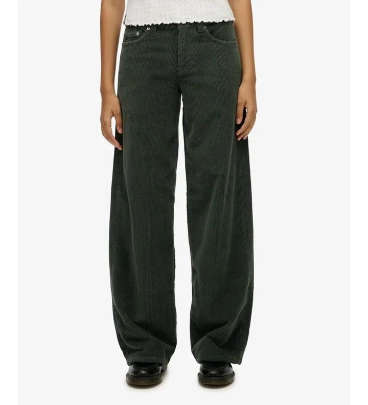 Superdry para mujer. W7011238A Pantalón Mid Baggy Jumbo Cord verde (24/30), Casual, Algodón