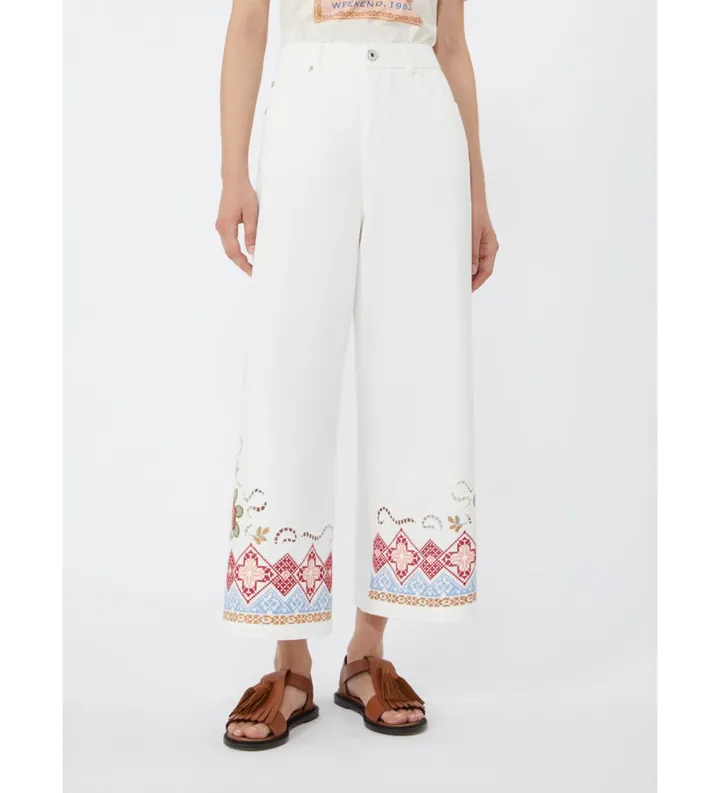 Weekend Max Mara para mujer. 2615131012600 Pantalones Anchos Adunco blanco (38), Casual, Algodón