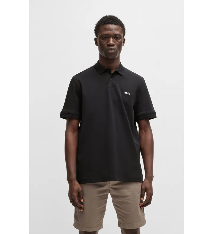 BOSS para hombre. 50520109 Polo Pe Interlock negro (3XL), Casual, Algodón, Manga corta
