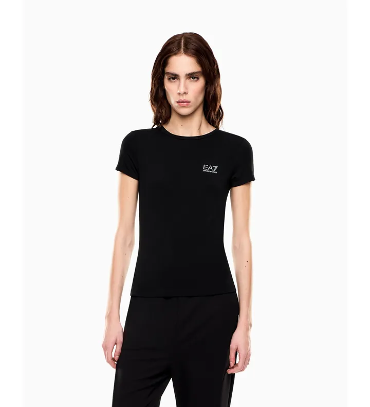 EA7 para mujer. 7W001149_AF12945 Camiseta Natural Ventus negro (L), Casual, Manga corta, Poliéster Reciclado