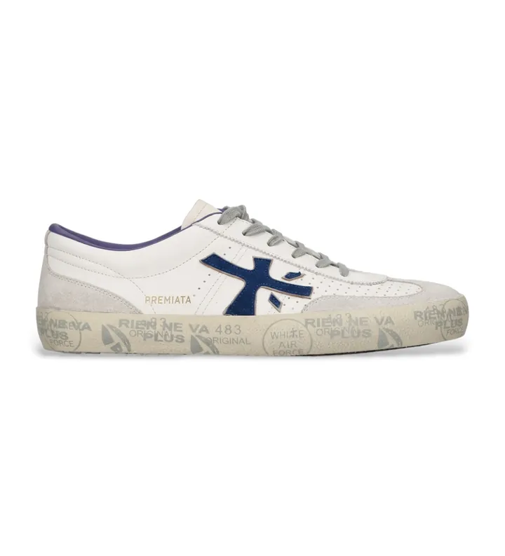 Premiata para hombre. DAVID Zapatillas David 8092 de piel blanco, azul (40), Beige, Plano, Cordones, Casual