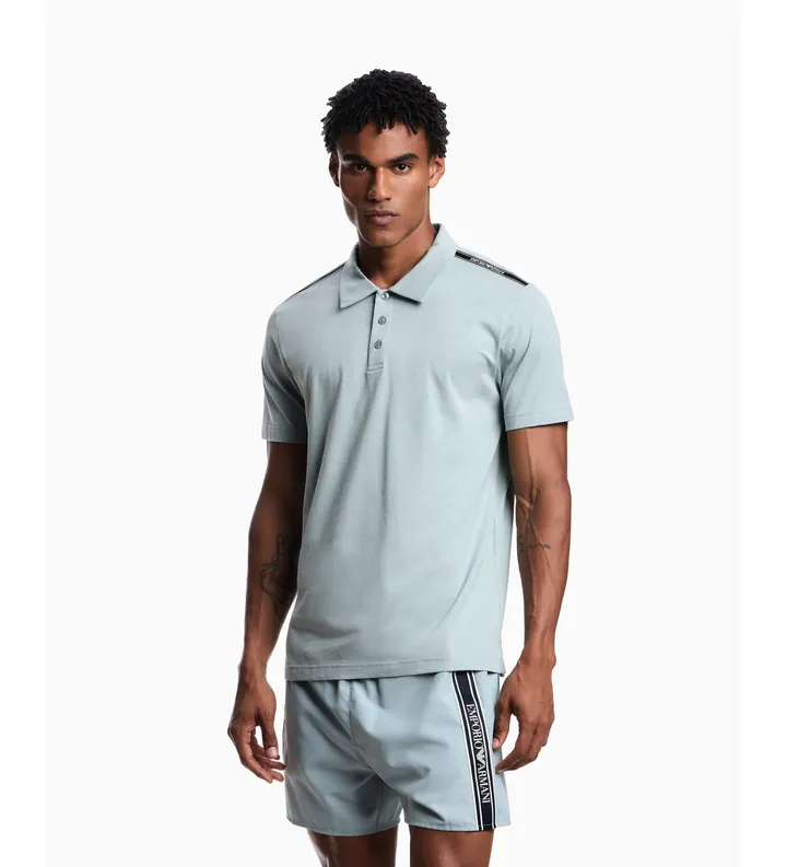 Emporio Armani para hombre. EM000571_AF20426 Polo Logotape azul (L), Casual, Algodón, Manga corta
