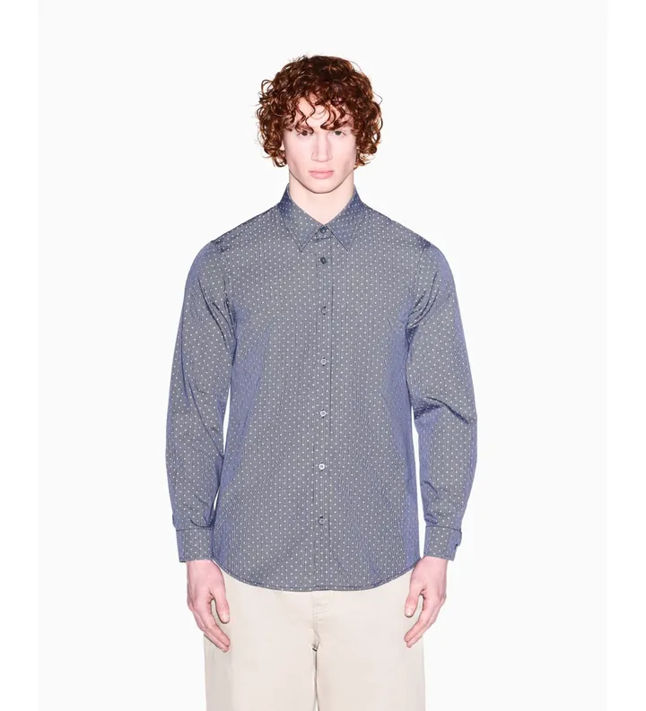 A|X Armani Exchange para hombre. XM002811AF24739FB442 Camisa teñida con hilo jacquard regular marino (L), Casual, Algodón, Clásico, Manga la