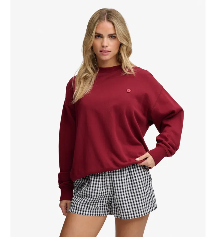 Superdry para mujer. W2012627A Sudadera Essential Heritage burdeos (L), Rojo, Casual, Algodón