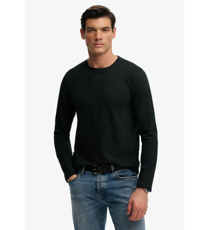 Superdry para hombre. M6010955A Camiseta Classic negro (L), Casual, Algodón, Manga larga