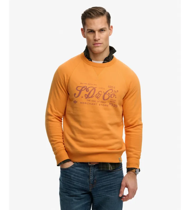 Superdry para hombre. M2014474A Sudadera Merchant Vintage Print naranja (L), Casual, Algodón